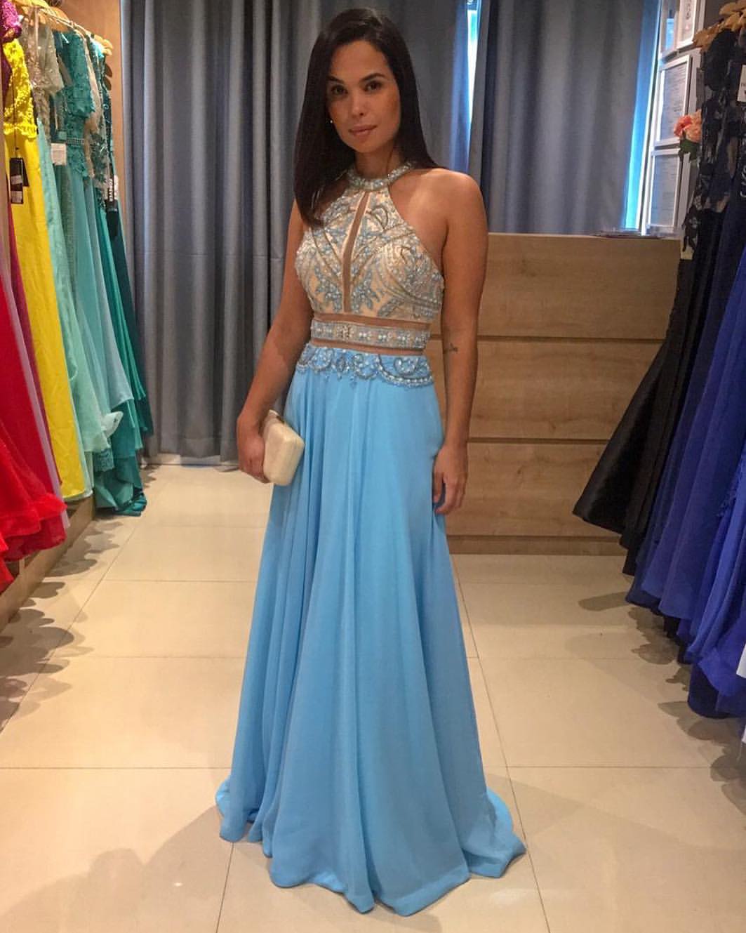 Aluguel de Vestido de Festa Azul Tiffany Formatura Terceiro Ano Pedras ...