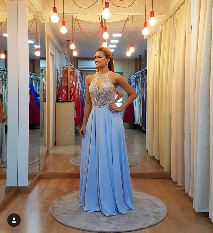 Aluguel de Vestido de Festa Madrinhas Azul Longo em Campo Grande - Arrivee