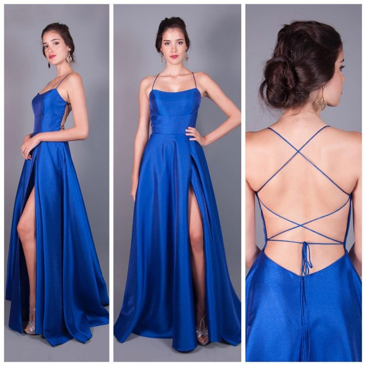 Vestido de Festa Azul Formatura 2019 Longo no Barra Shopping - Pathisa