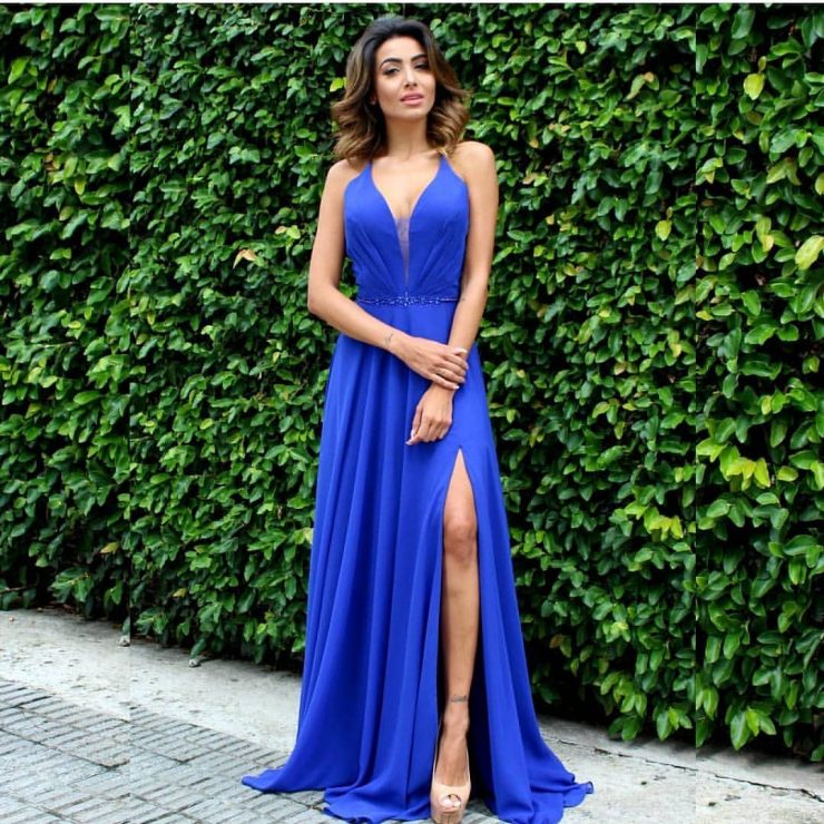 Vestido de Festa Azul Formatura 2019 Minimalista Longo próximo a Maria da Graça - Aluguel - Fino Traje Moda Festa