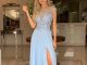 Vestido de Festa Azul Serenity Madrinha 2020 Fenda Longo próximo à Inhaúma para Alugar - Fino Traje Moda Festa