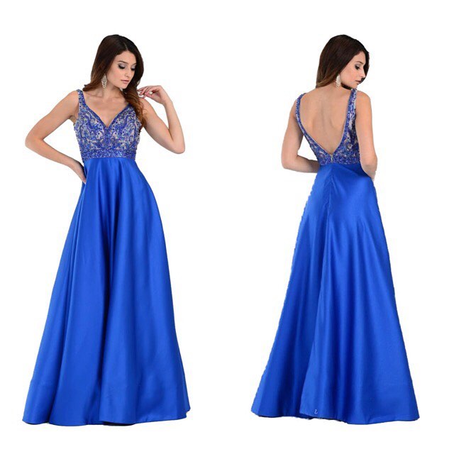 Vestido de Festa Bordado Madrinha 2020 Azul Royal próximo a Maria da Graça - Fino Traje Moda Festa