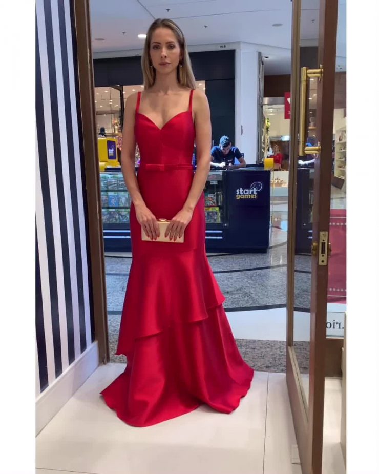 Vestido de Festa Convidada de Casamento Vermelho Longo próximo ao Recreio - Blue Shop