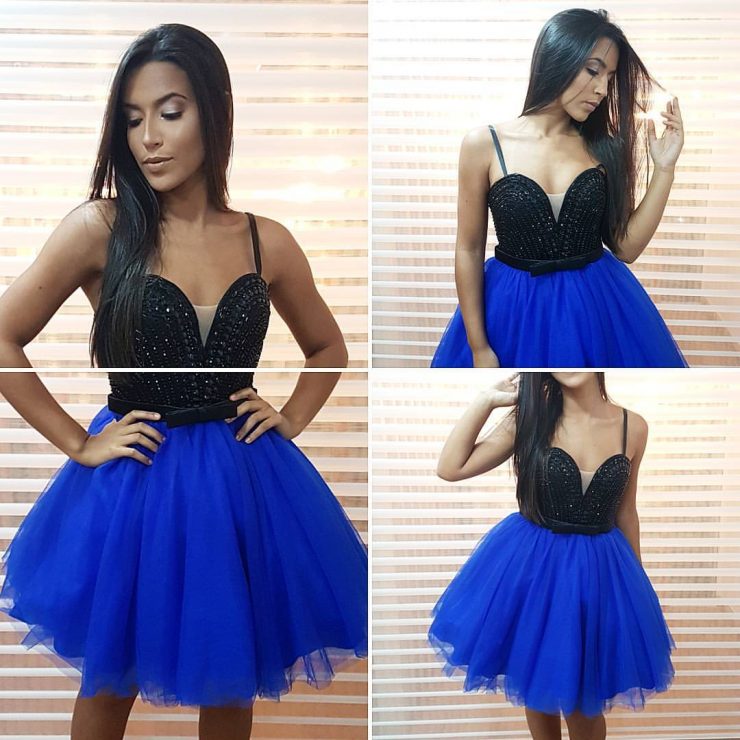 Vestido de Festa Curto 15 aninhos Preto Azul próximo à São João de Meriti - Aluguel - Arrivee