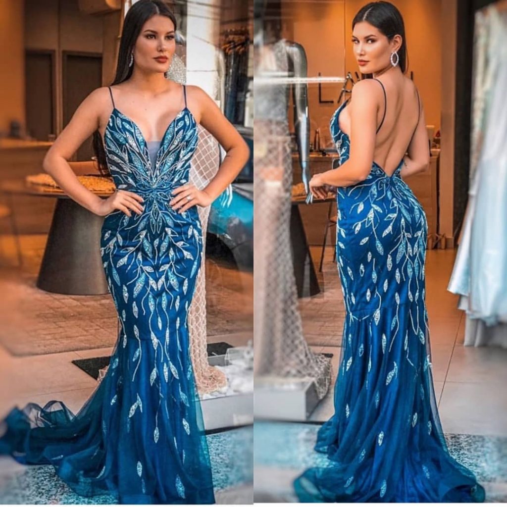 Vestido de Festa Decote Pedras Azul Madrinha 2020 próximo à Vila Isabel