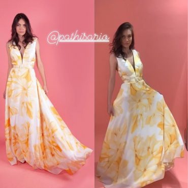 Vestido de Festa Decote Rodado Madrinha Amarelo - Pathisa