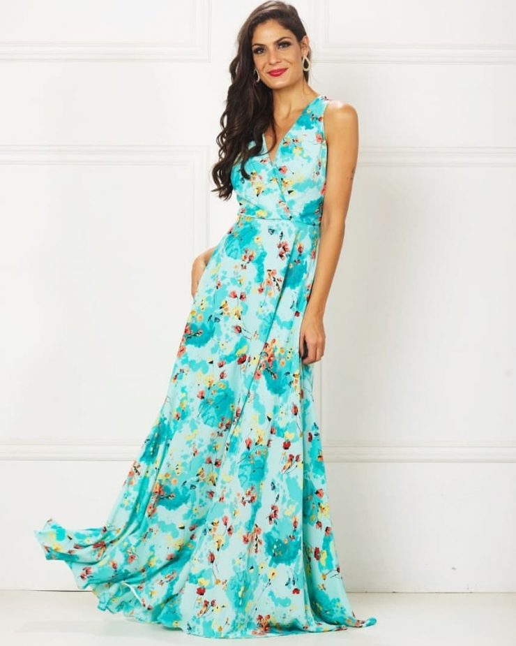 Vestido de Festa Formatura Convidada Azul Tiffany Estampado Longo próximo  ao Engenho Novo - Aluguel e Venda de Vestidos de Festa | Melhores Lojas