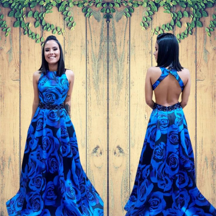 Vestido de Festa Longo Estampado Azul Madrinha na Zona Norte do RJ para Alugar - Arrivee