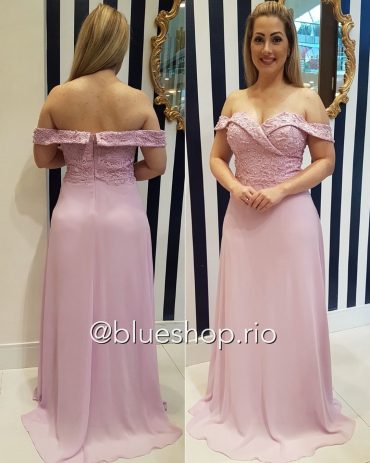 Vestido de Festa Longo Jóia Decotado Decotado Perolado Princesinha Madrinha 2020 Rosa - Blue Shop