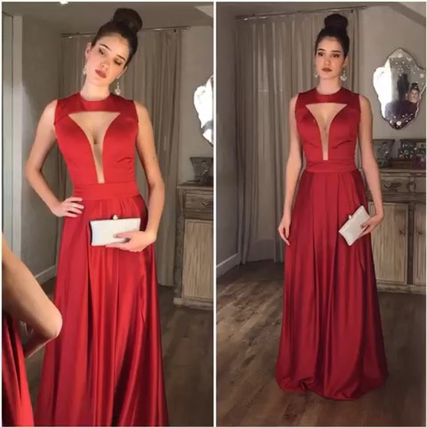 Vestido de Festa Longo Vermelho Formatura Radiologia no Città América - Pathisa