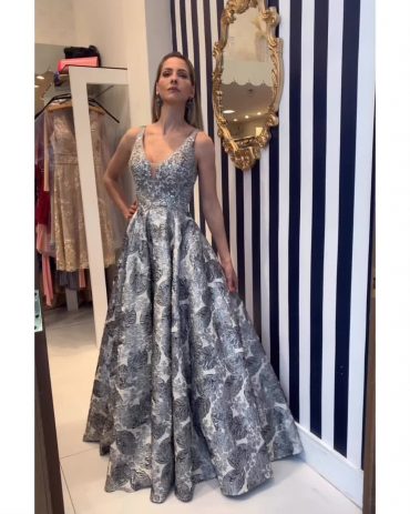 Vestido de Festa Madrinha Longo Prata no Città América - Blue Shop