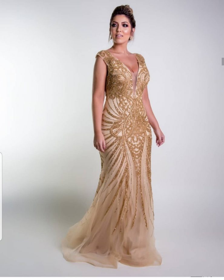 Vestido de Festa Madrinha de Casamento Sereia Dourado próximo ao Nova América - Fino Traje Moda Festa