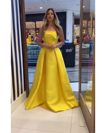 Vestido de Festa Madrinhas Amarelo Decotado na Barra da Tijuca - Blue Shop