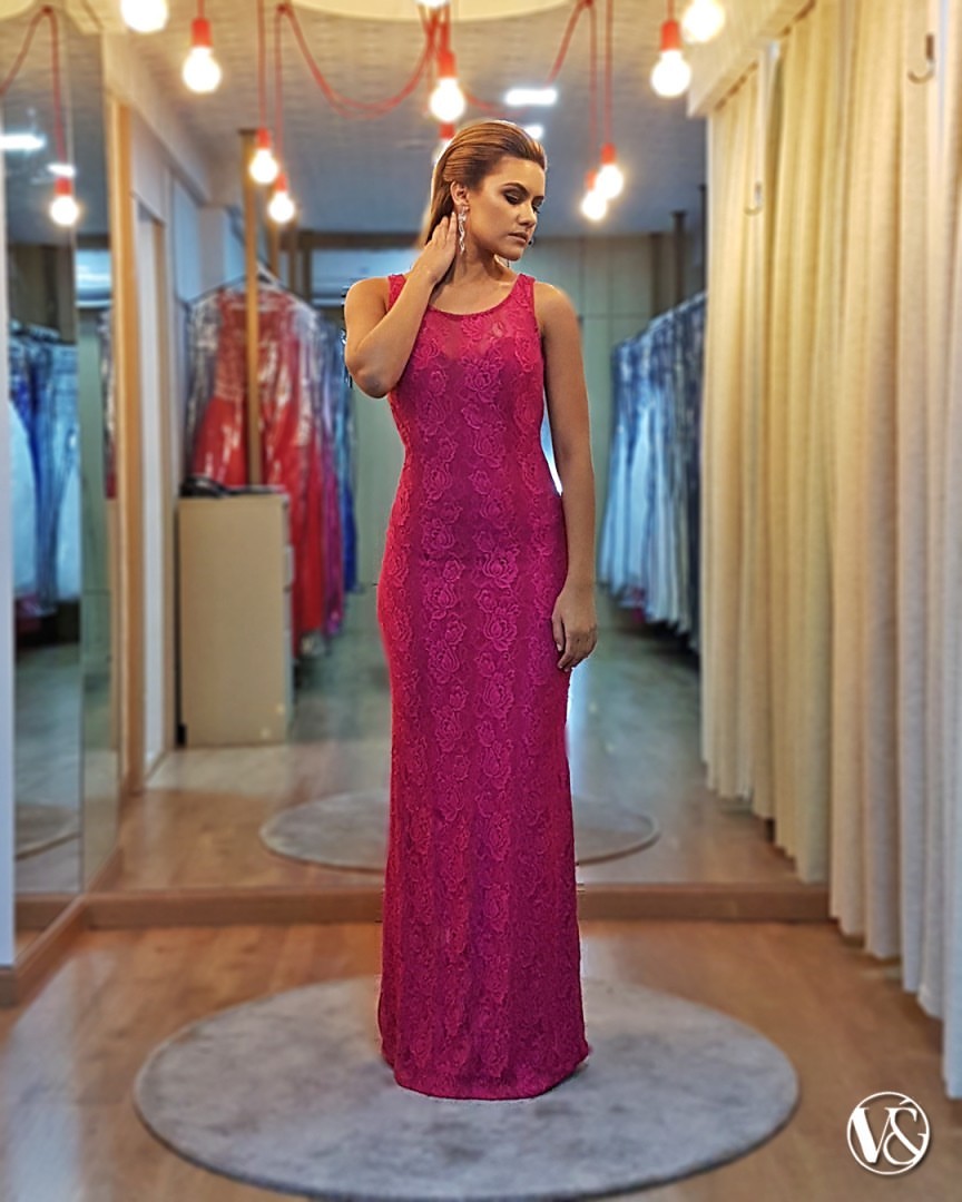 Vestido de Festa Pink Renda Formatura Convidada no Norte Shopping