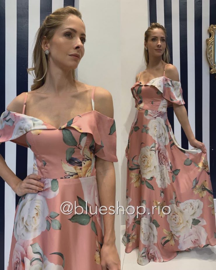 Vestido de Festa Rosê Ombro a Ombro Decotado Convidada de Formatura na Barra da Tijuca - Blue Shop