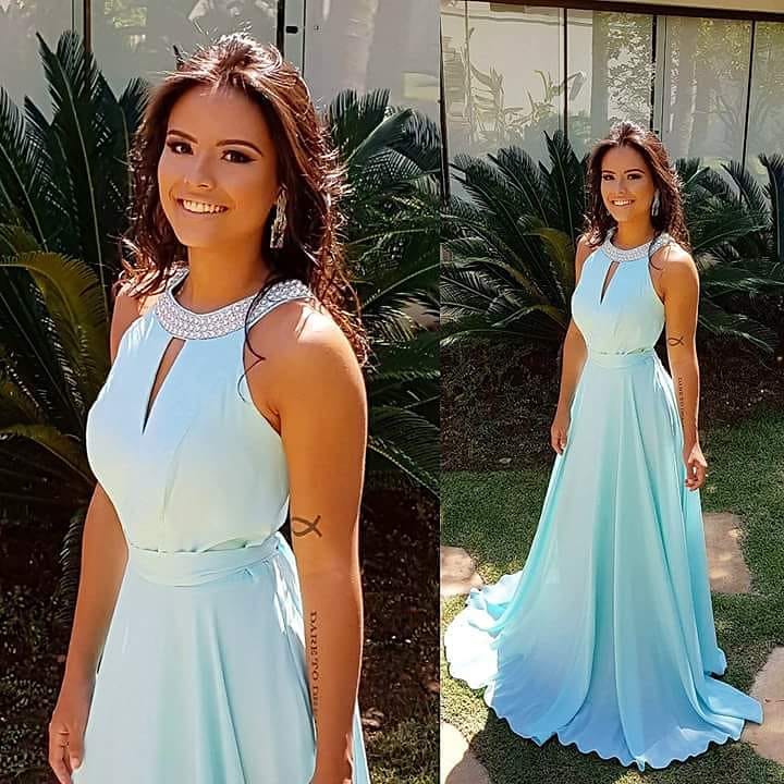 Vestido de Festa Simples Azul Tiffany Madrinha próximo à Praça Seca para Alugar - Arrivee