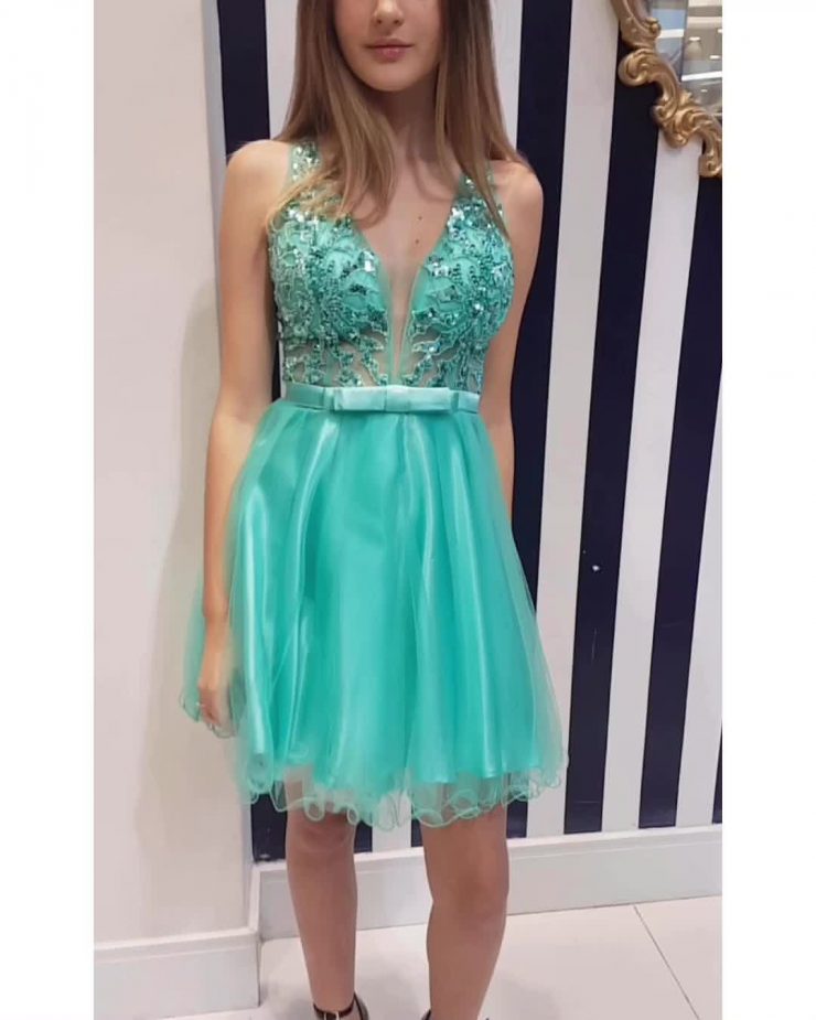 Vestido de Festa Tiffany Verde Curto Debutante no Rio Design Barra - Blue Shop