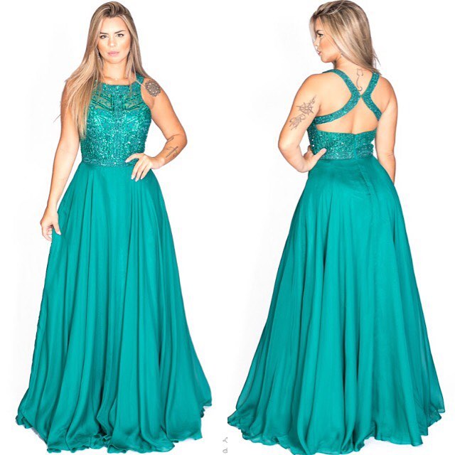 Vestido de Festa Verde Formatura 2019 Longo próximo à Água Santa - Fino Traje Moda Festa