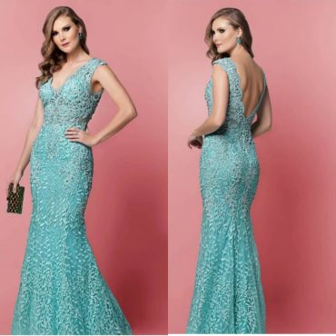 Vestido de Festa Verde Tiffany Decotado Madrinhas próximo ao Centro - Aluguel - Fino Traje Moda Festa