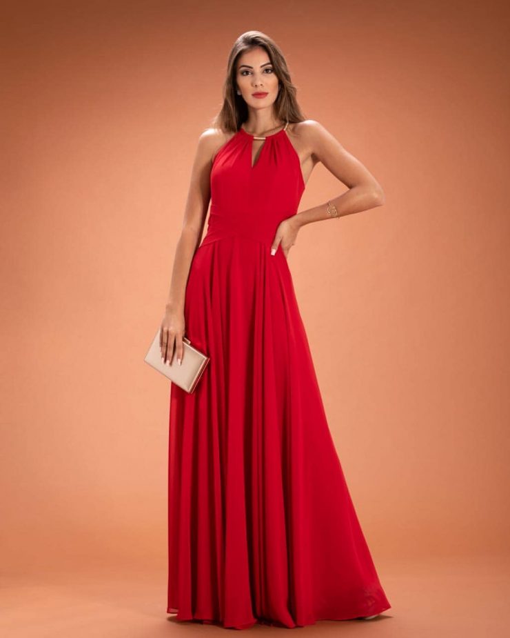 Vestido de Festa Vermelho Formatura de Administração Longo Simples próximo ao Engenho Novo - Arrazo Fashion